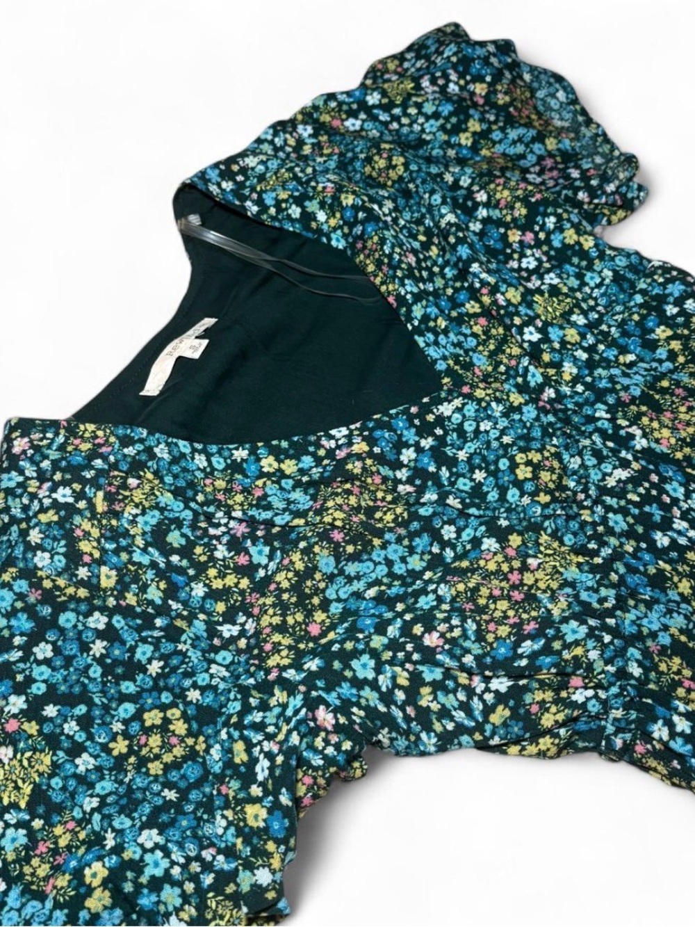 Rewind Teal Floral Short Ruffle Sleeve Blouse